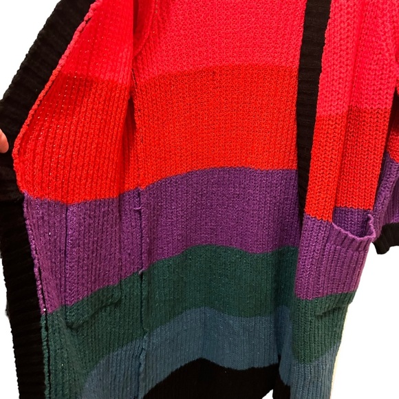 Torrid Long Stripe Color Block Black Red SZ 0 Cardigan - Picture 10 of 15